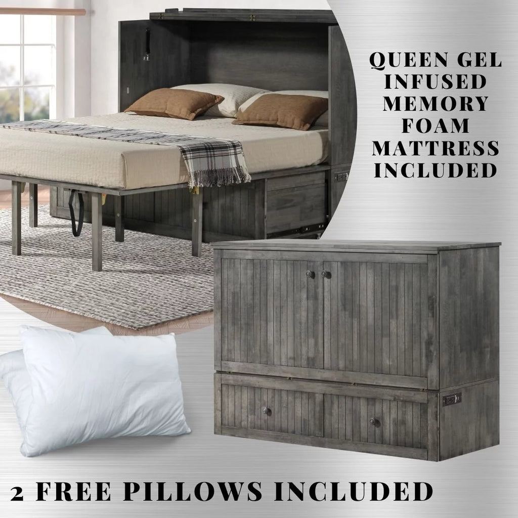 Queen Murphy Cabinet Bed with Charging Station E553155