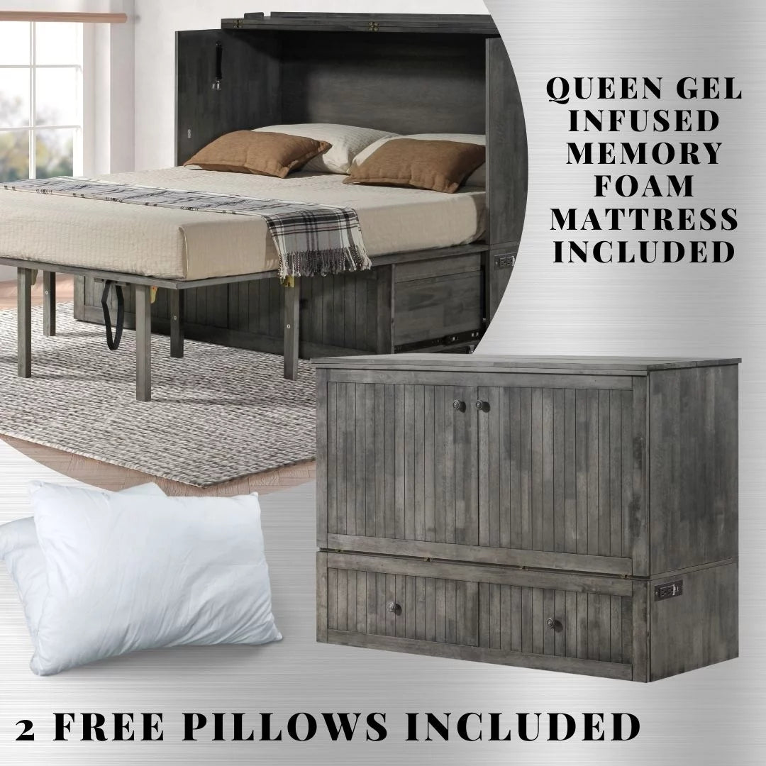 Queen Murphy Cabinet Bed with Charging Station E553155