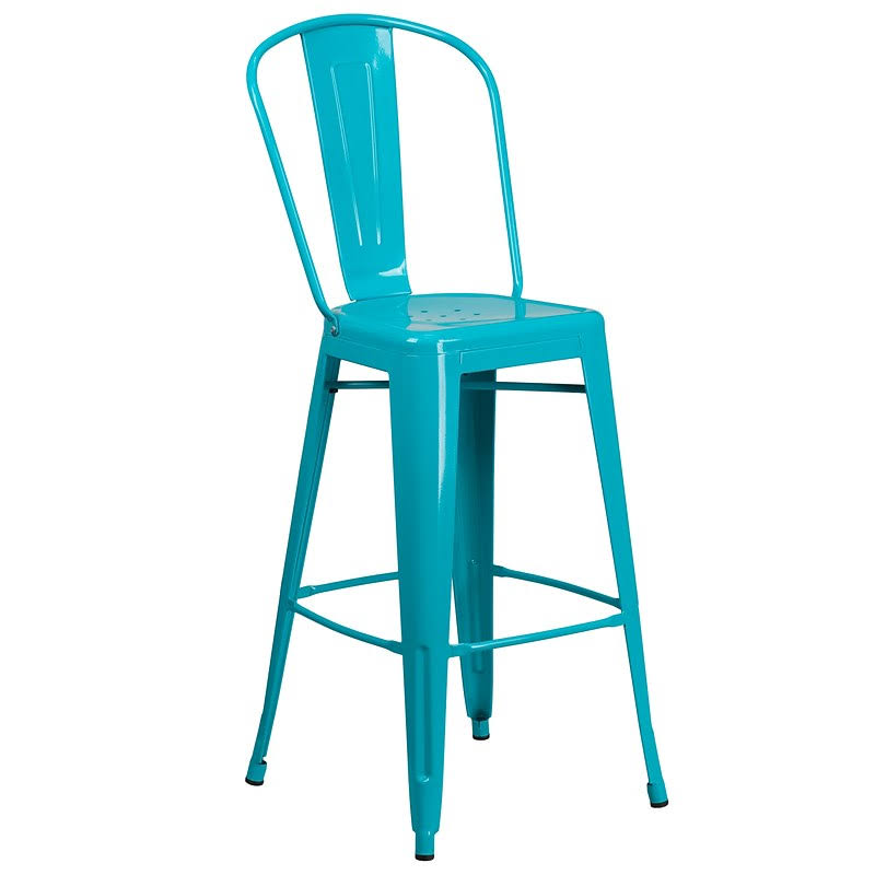 Blue Metal Indoor-Outdoor Barstool With Back U257