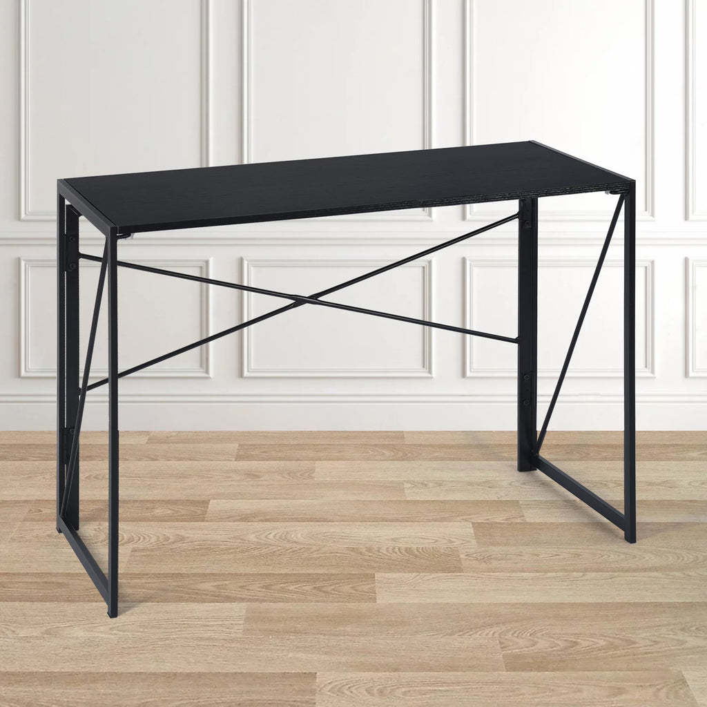 39.4-inch Black Folding Desk with Metal Frame and Wood Top O53351