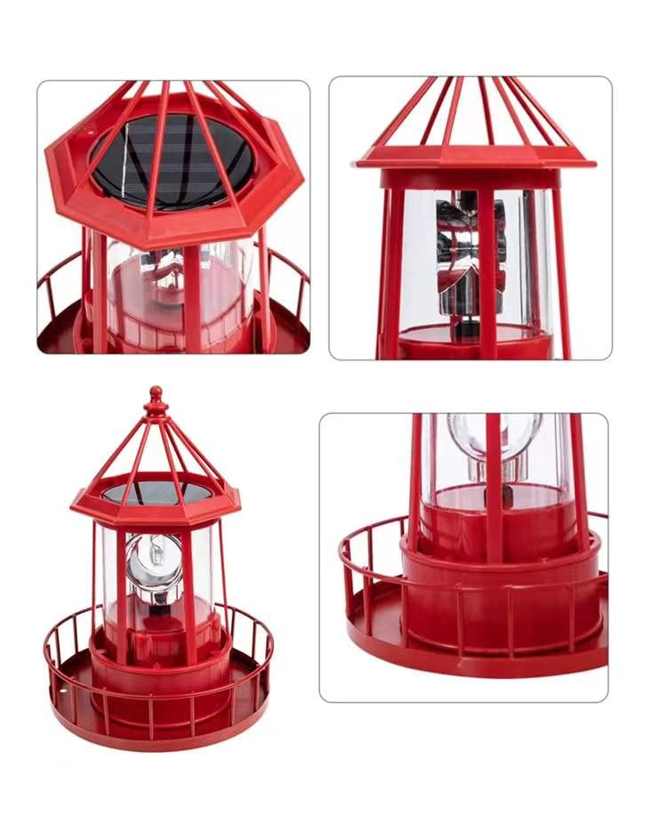 Solar Powered Lighthouse 360 Degree Rotating Waterproof Garden Statue Lights F448