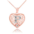 Rose Gold Filigree Heart CZ Pendant Necklace with 18" Chain P2631