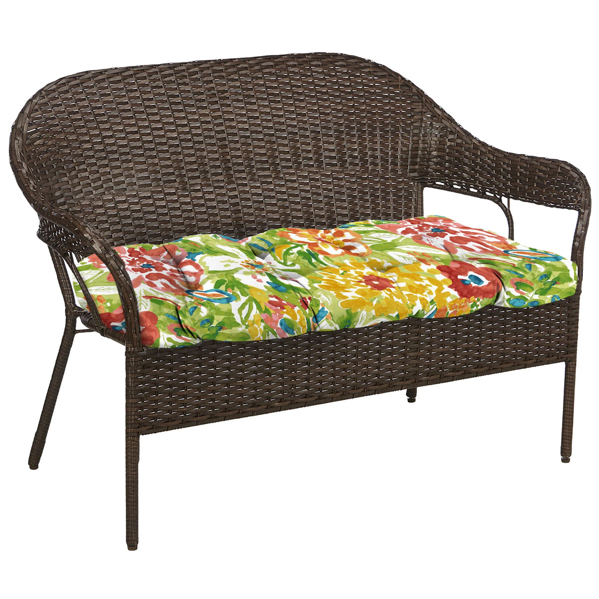 Multicolor Floral Outdoor Cushion Set with 2 Chair Cushions and 1 Bench Cushion F482830