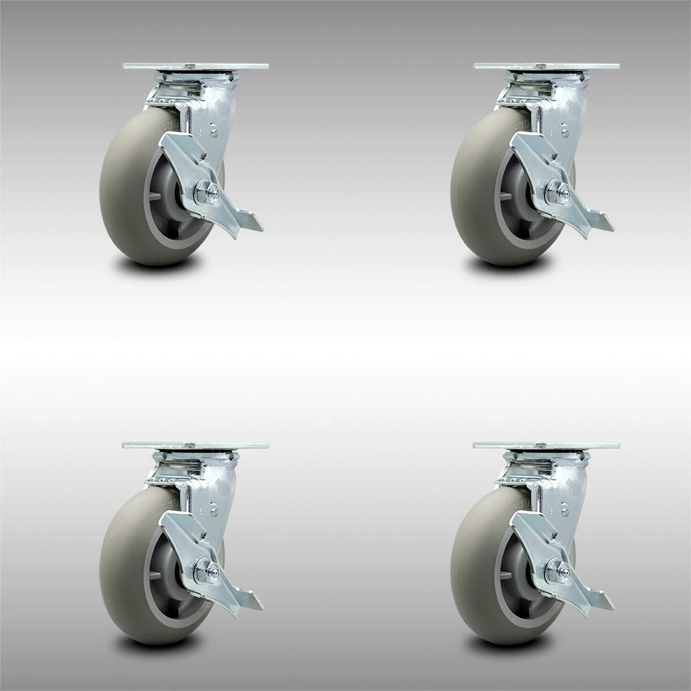 8 Inch Gray Non-Marking Thermoplastic Rubber Swivel Caster with Bolt-On Swivel Lock B582515