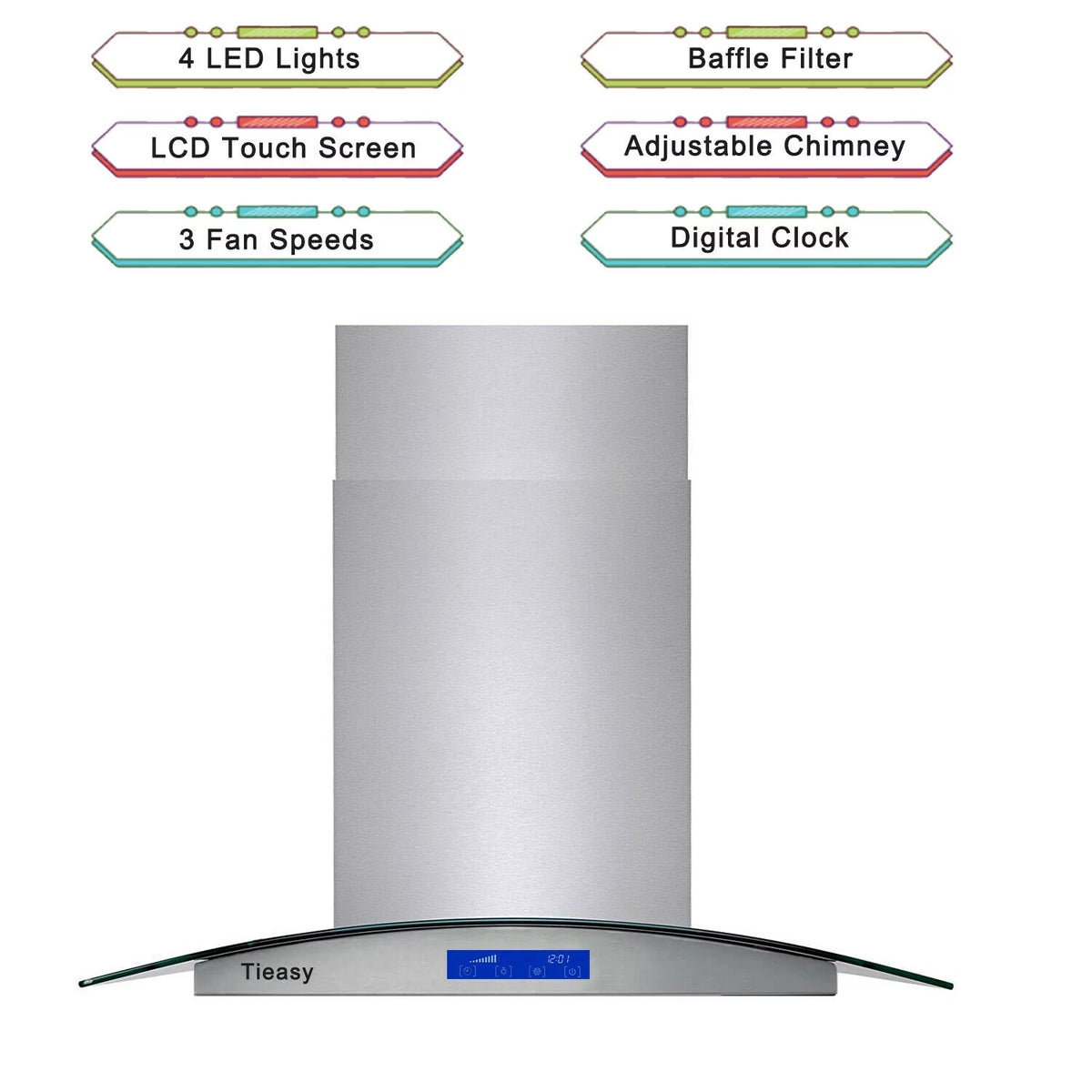 36 inch Island Mount Range Hood 900 CFM with Glass LCD Touch Control X2669