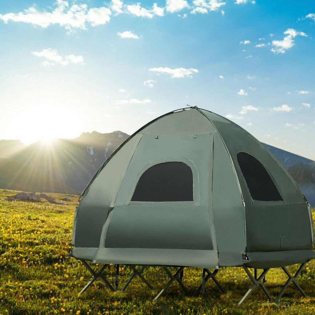 2-Person Foldable Camping Tent Cot with Air Mattress and Sleeping Bag H2817