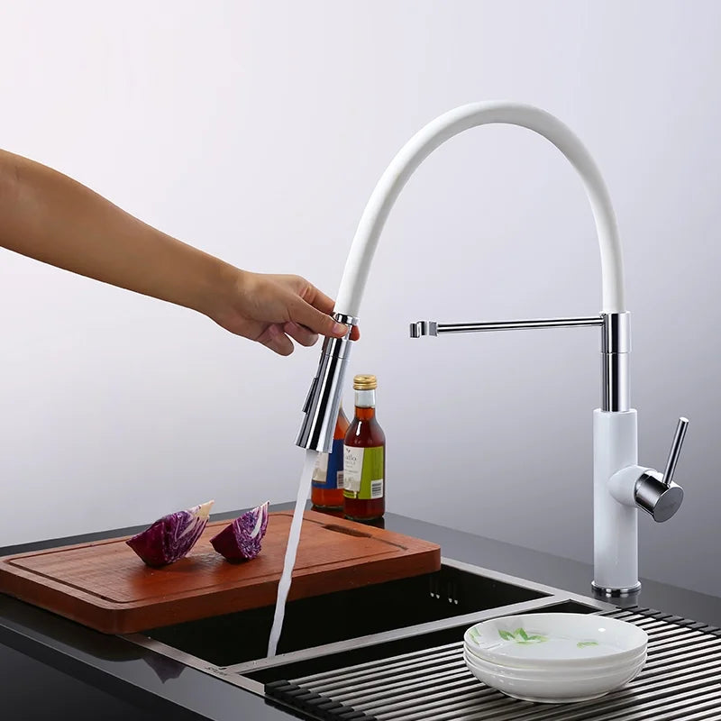 White & Chrome Single Handle Solid Brass Kitchen Faucet O795492