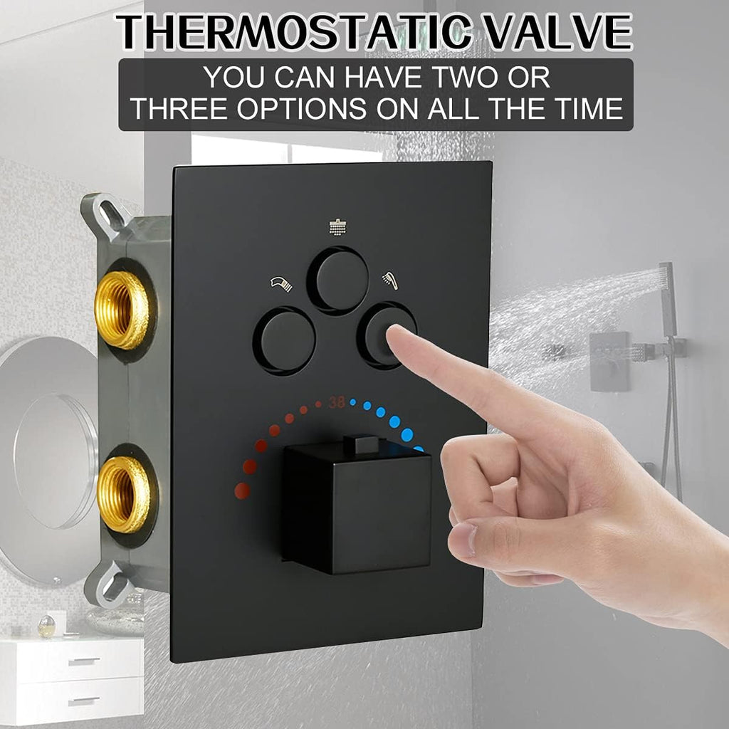 3-Way Thermostatic Shower Diverter Mixer Valve in Matte Black M914336