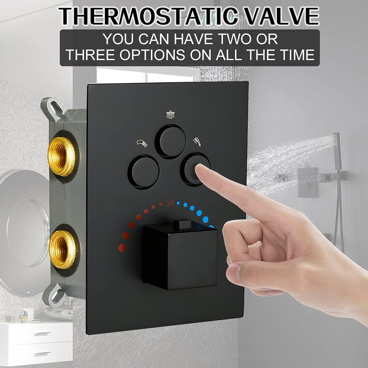 3-Way Thermostatic Shower Diverter Mixer Valve in Matte Black M914336