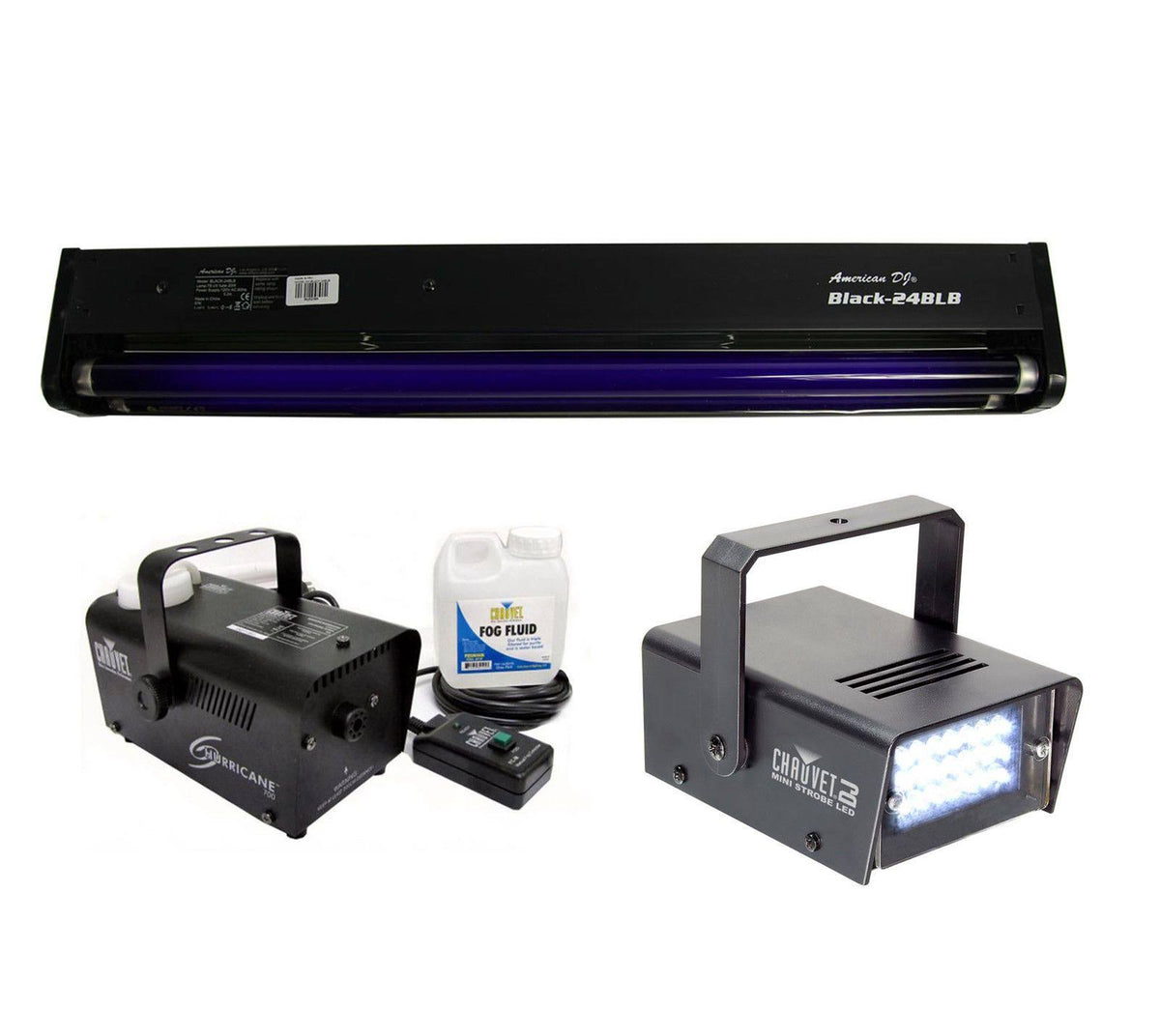 24 UV Blacklight, Strobe Light, Fog Machine D264
