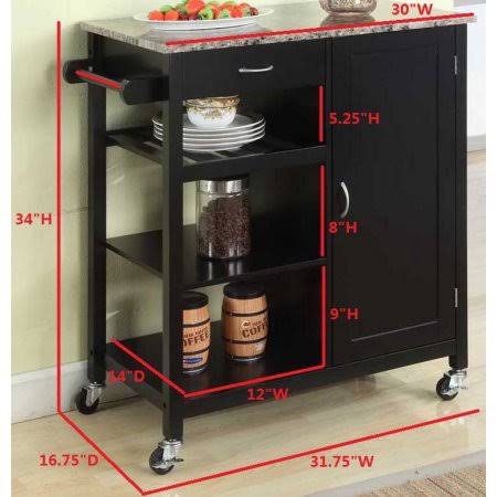 Black Marble Kitchen Island Serving Cart with Storage Drawer P6783