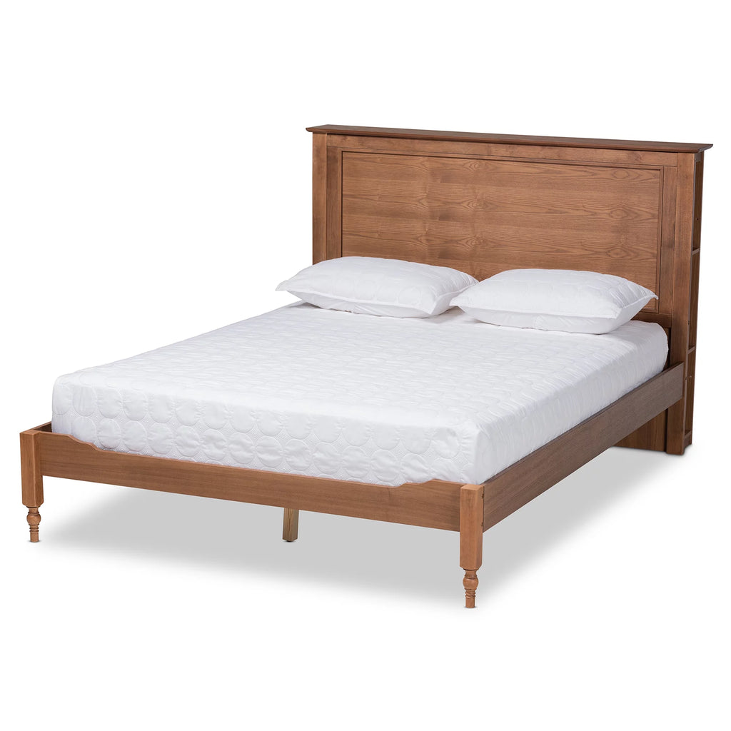 Ash Walnut Brown Wood King Size Platform Storage Bed with Built-In Shelves V4163