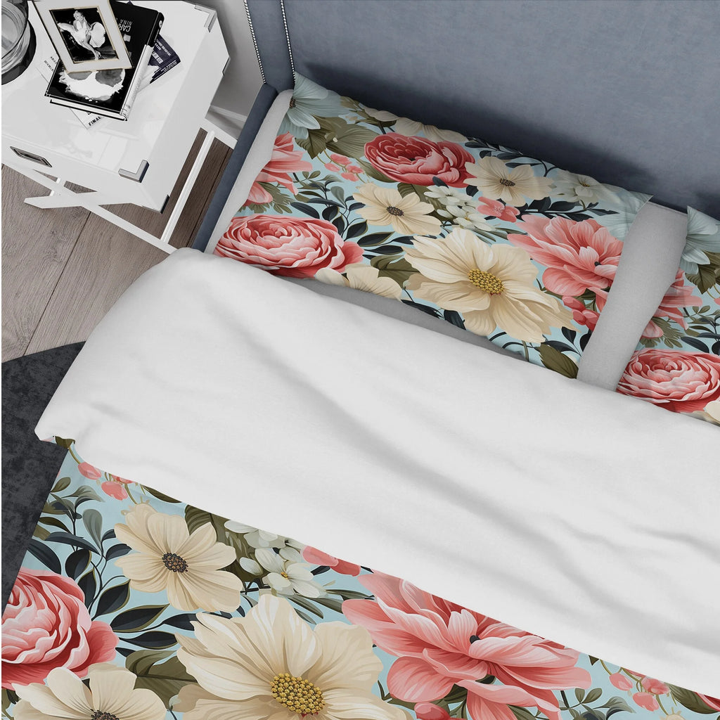 Pink Floral Bedding Set with 1 Sham F7064