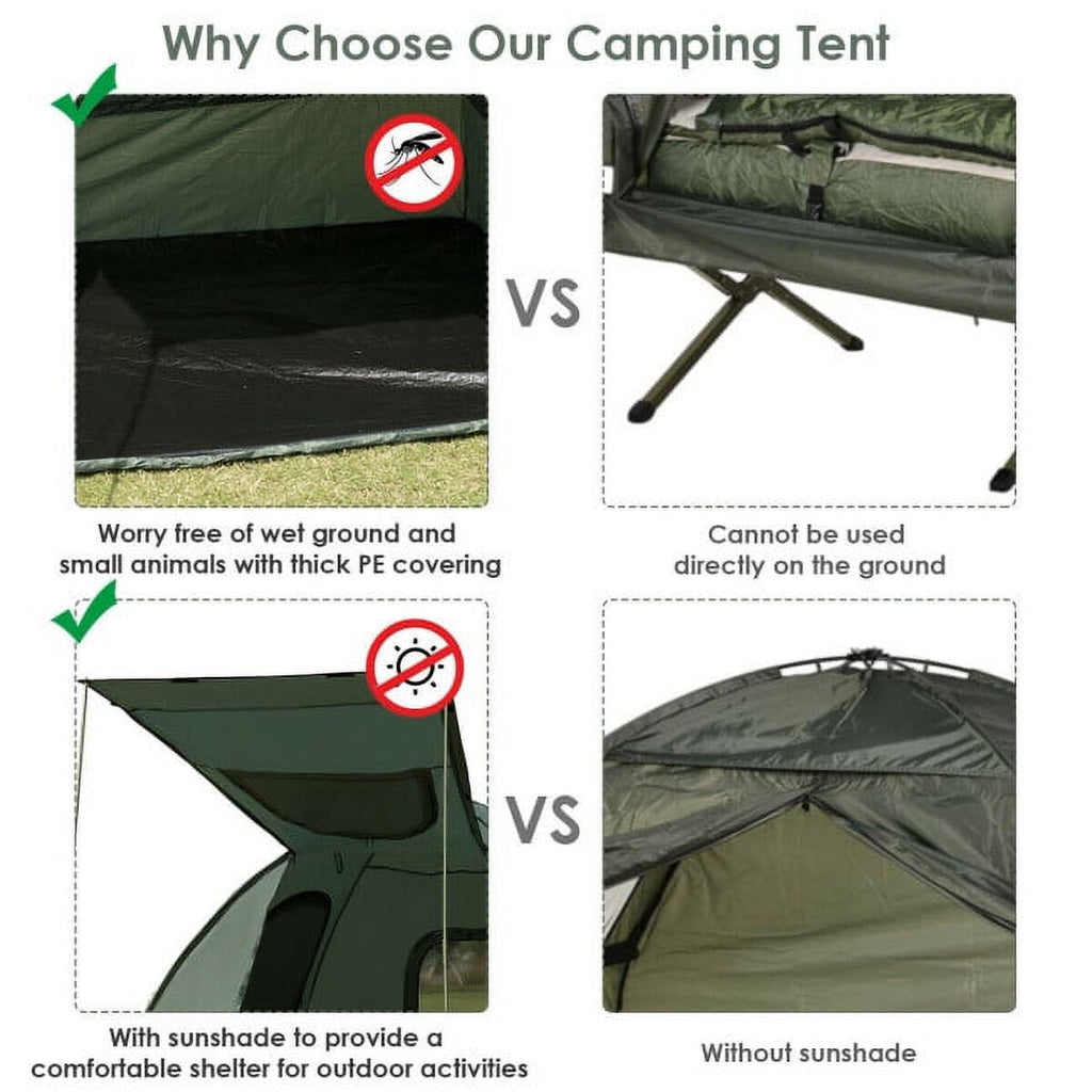 2-Person Foldable Camping Tent Cot with Air Mattress and Sleeping Bag H2817