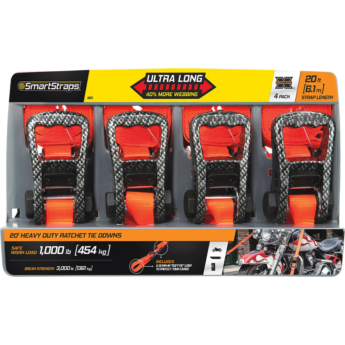 Ratchet Tie-Down Strap 4-Pk 20ft 3000Lb Break Strength R231237