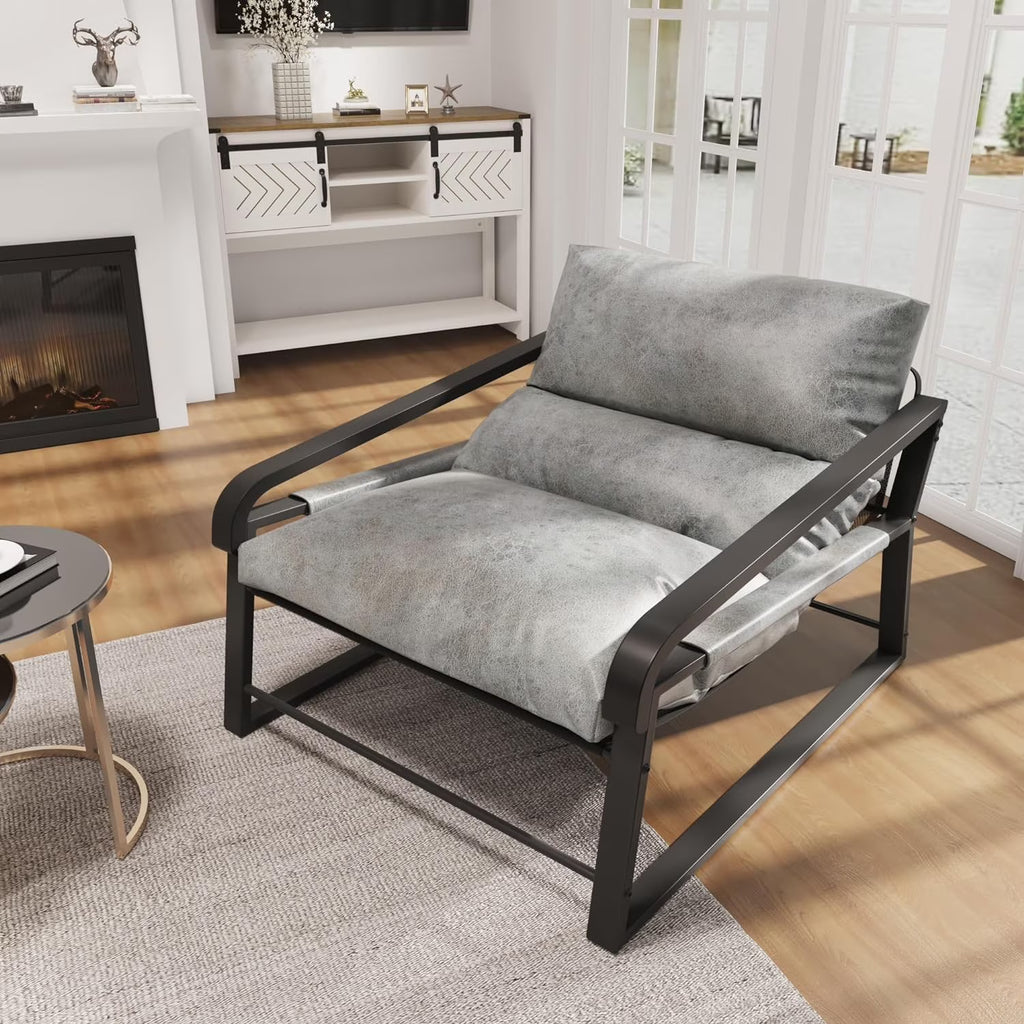Gray Upholstered Accent Arm Chair with Metal Frame P2259