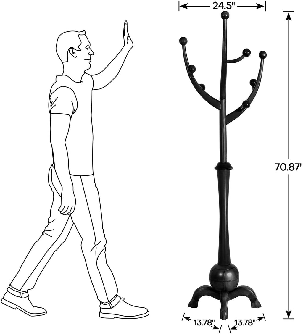 Black Freestanding Wood Coat Rack with 8 Hooks B48964