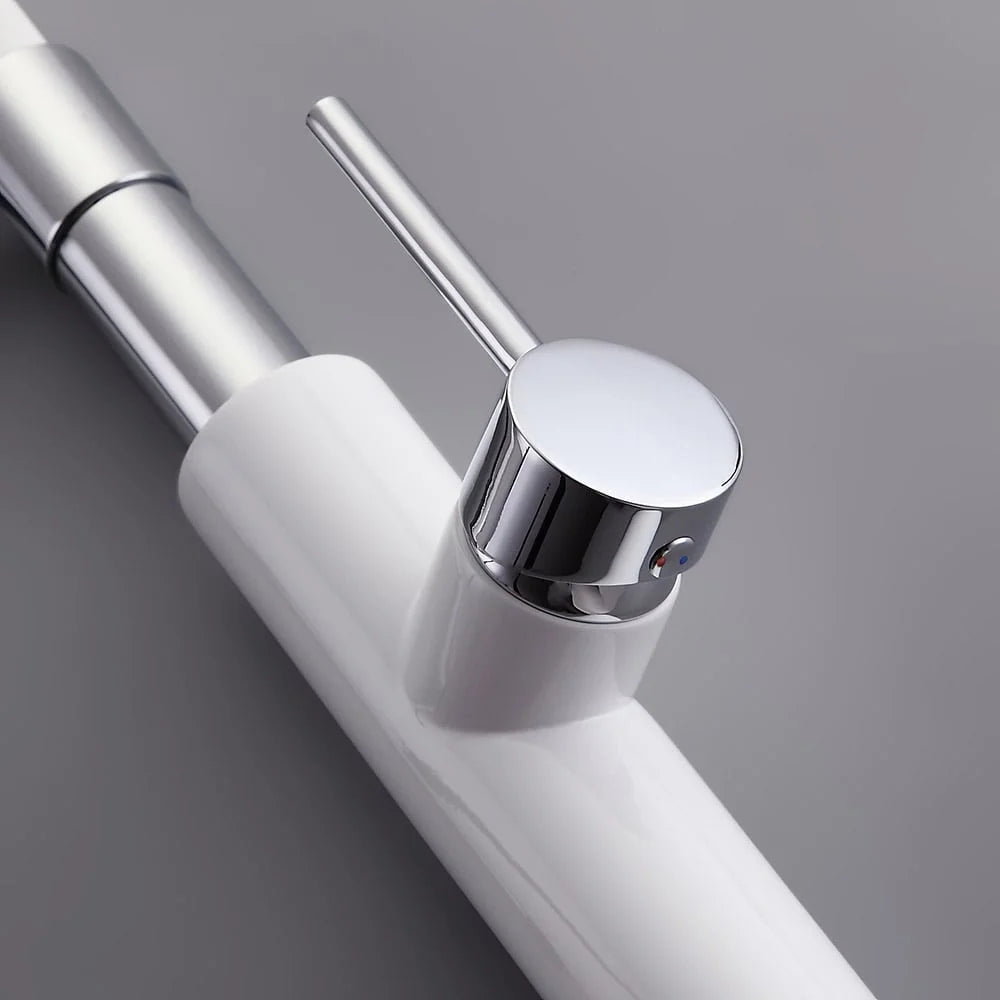 White & Chrome Single Handle Solid Brass Kitchen Faucet O795492