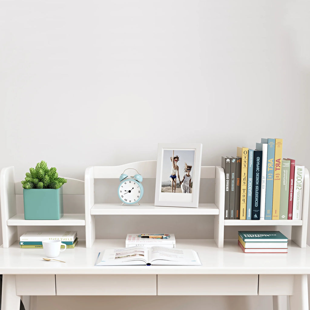 White Wooden Kid's Desk with Drawers and Bookshelf F913
