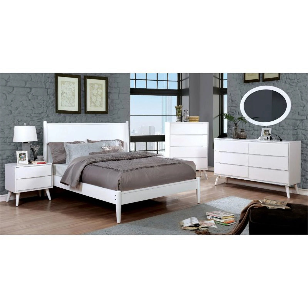 White Solid Wood King Platform Bed T19493