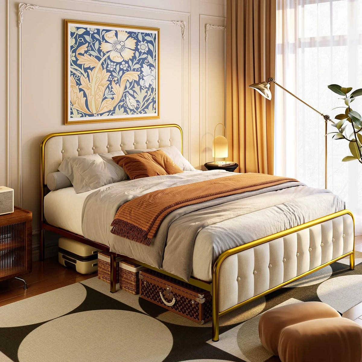 Beige Full Size Bed Frame with Headboard V299651