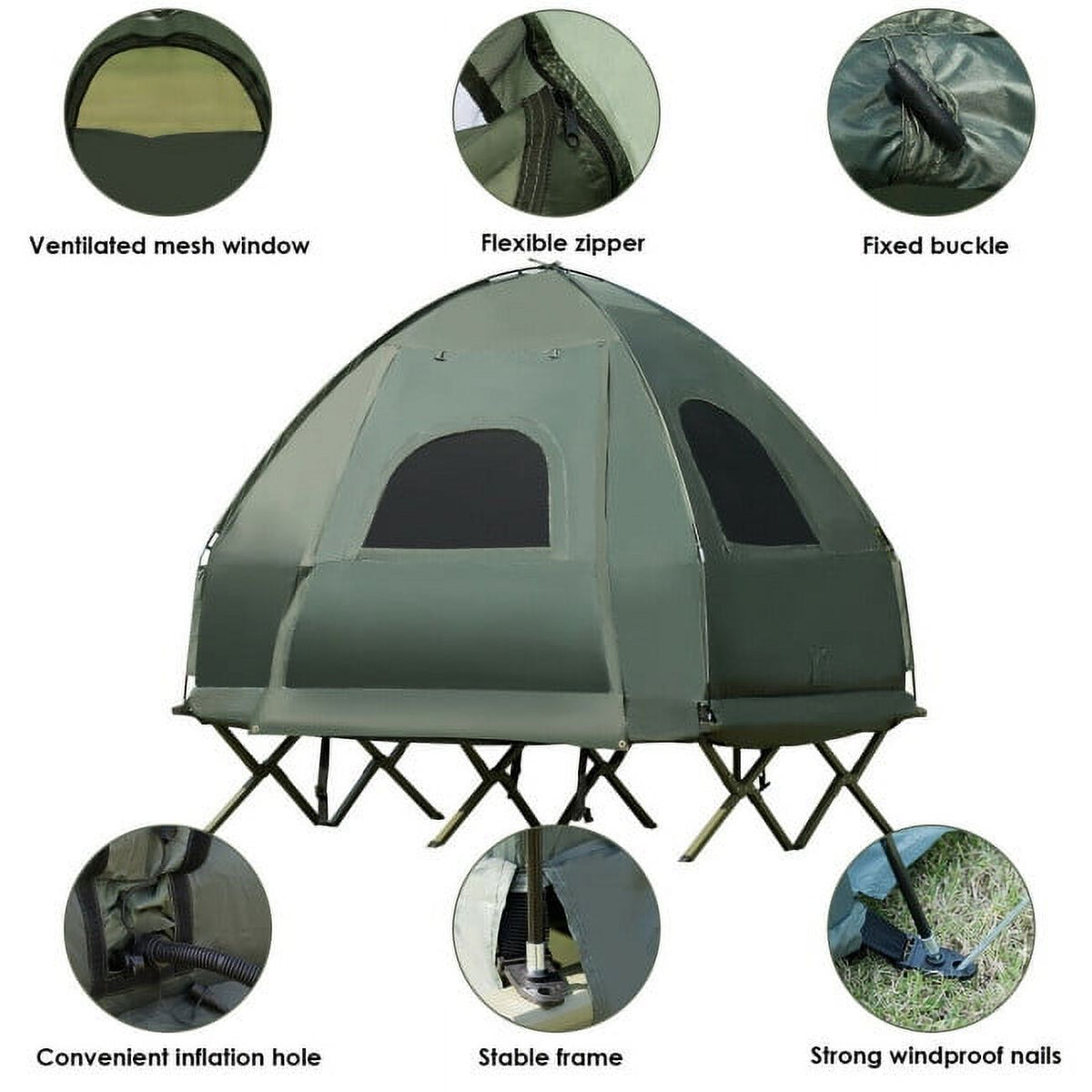2-Person Foldable Camping Tent Cot with Air Mattress and Sleeping Bag H2817