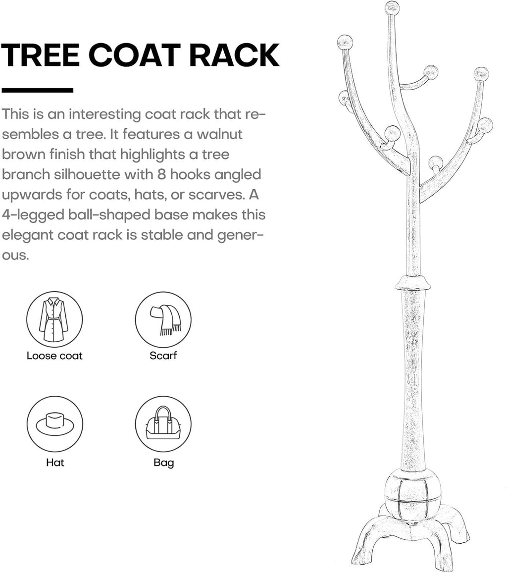 Black Freestanding Wood Coat Rack with 8 Hooks B48964