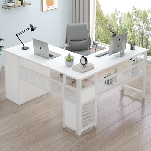 Reversible Gray L Shaped Corner Desk with File Drawers Cabinets, 59 Inch W856