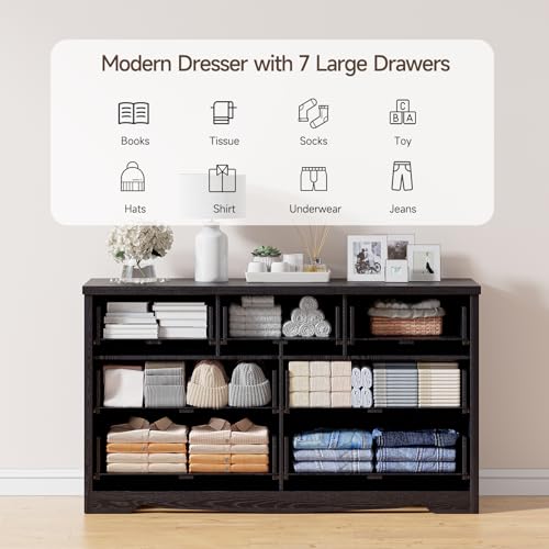 Black 7 Drawer Wood Dresser with Metal Handles I7655