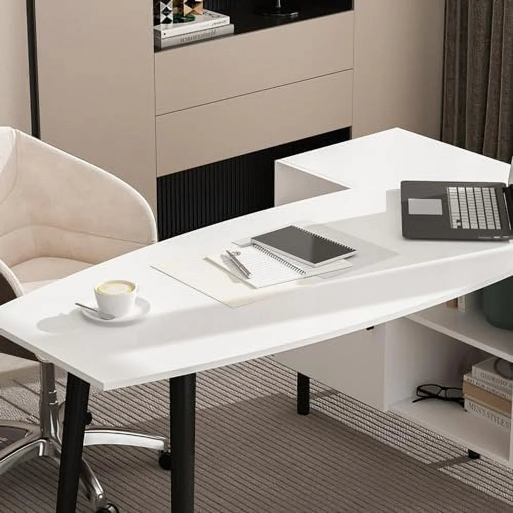 L-Shaped Corner Desk with 4 Open Shelves F5257