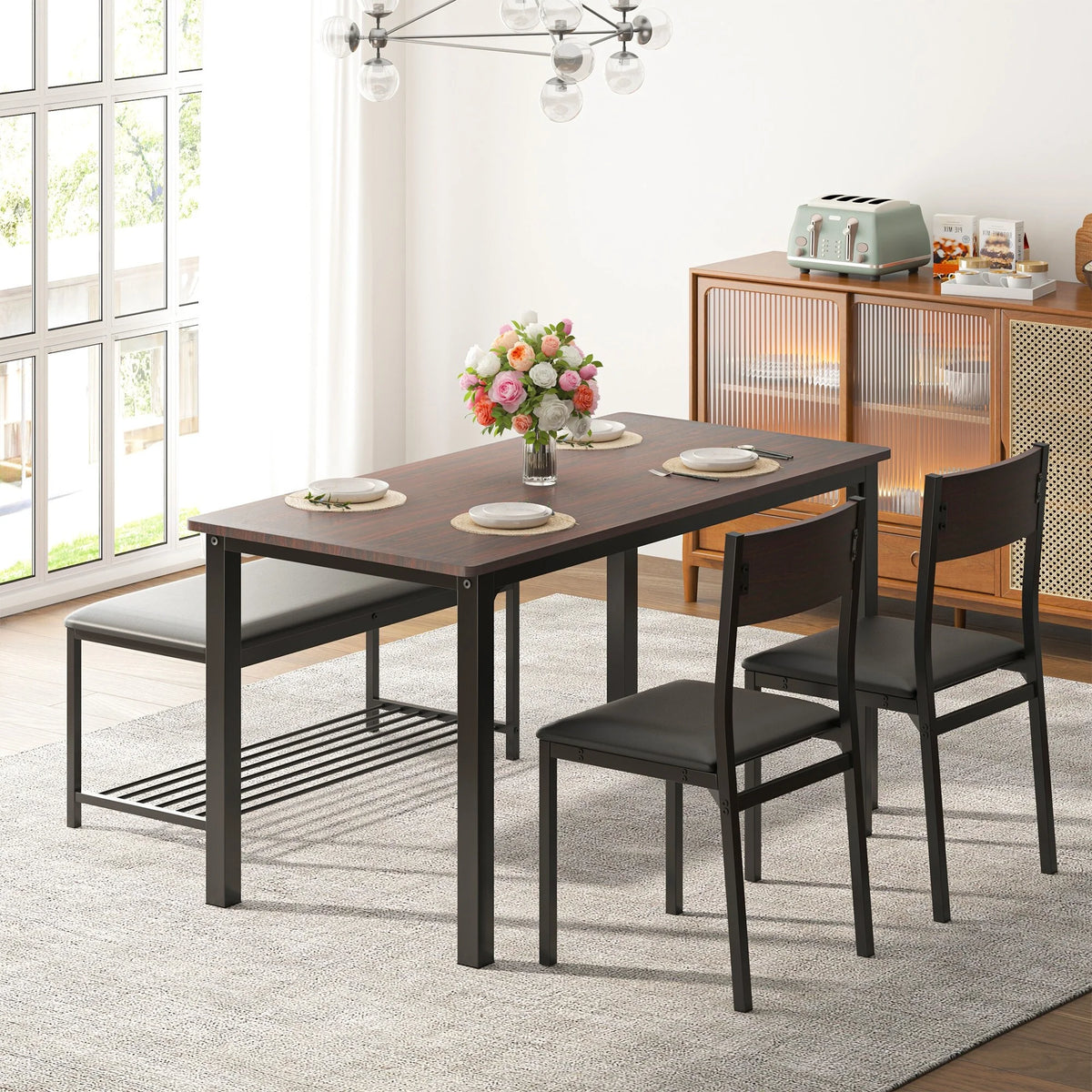 4 Person Dining Set with Upholstered Chair and Bench D91551