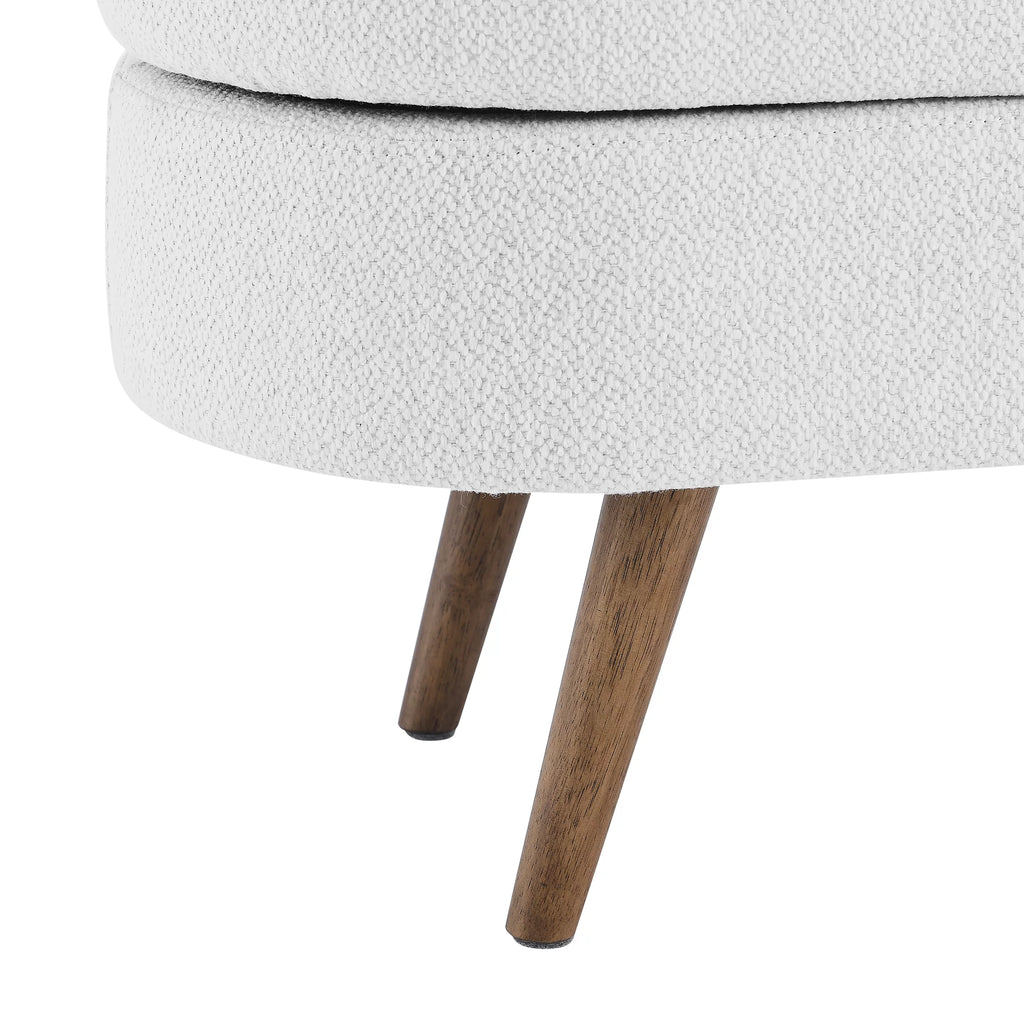 White Oval Storage Ottoman Bench with Rubber Wood Legs J889580
