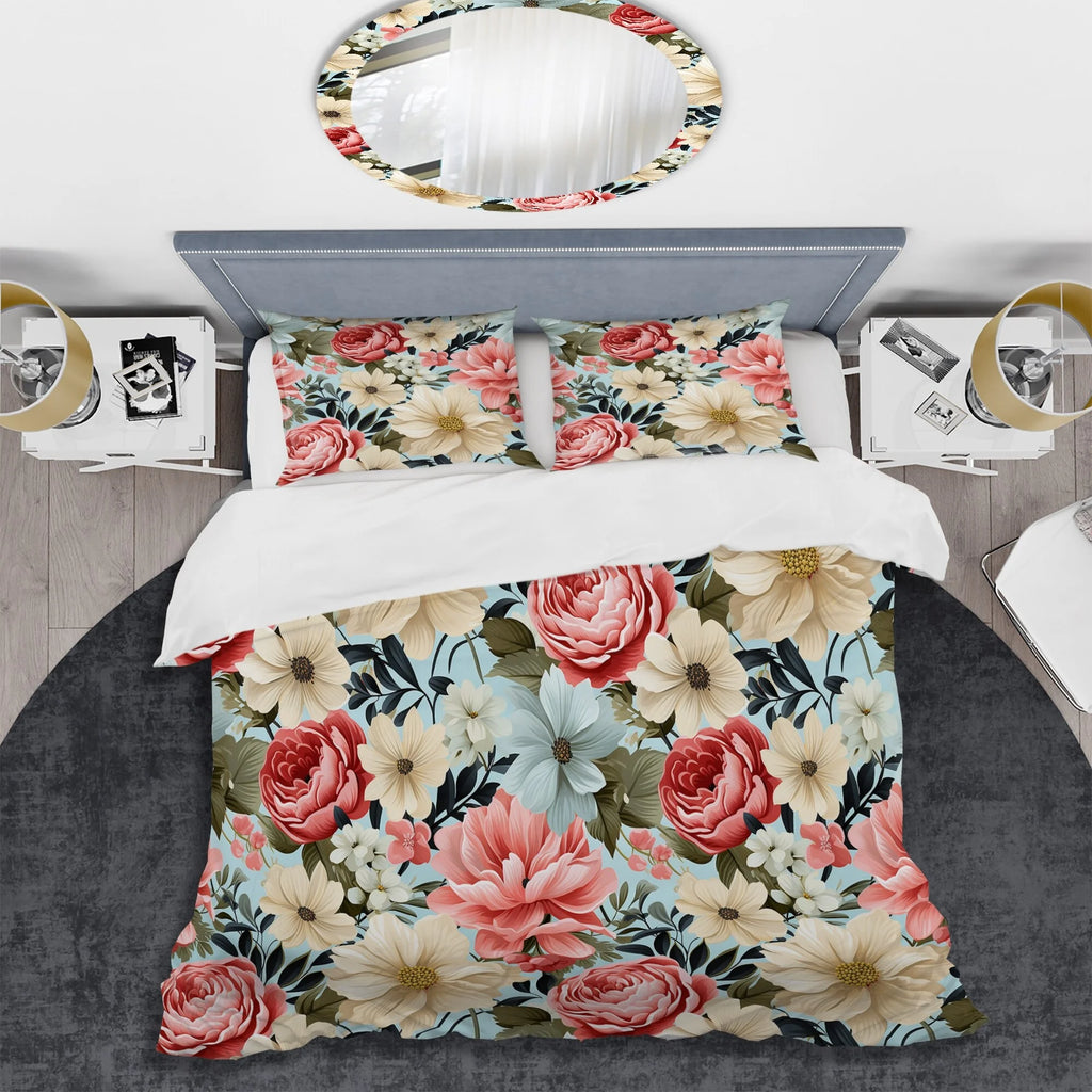 Pink Floral Bedding Set with 1 Sham F7064