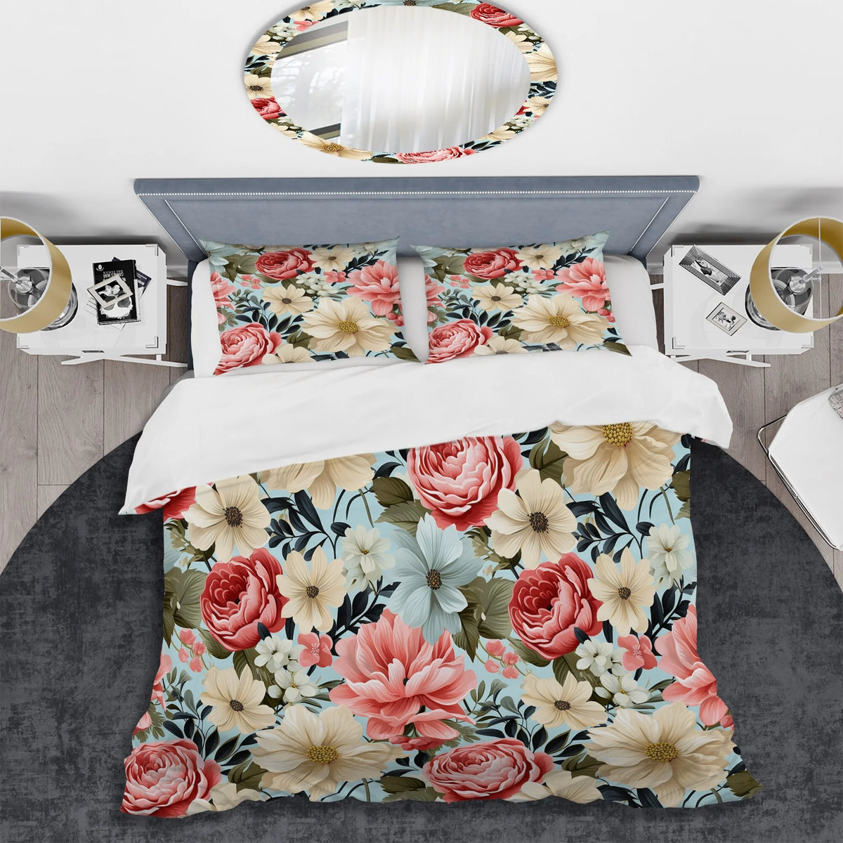 Pink Floral Bedding Set with 1 Sham F7064