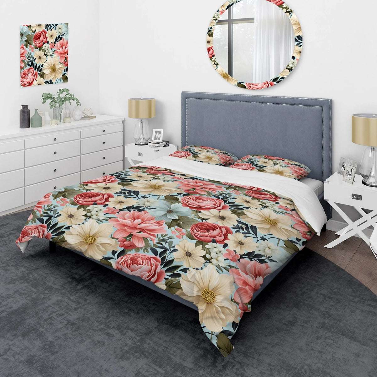 Pink Floral Bedding Set with 1 Sham F7064
