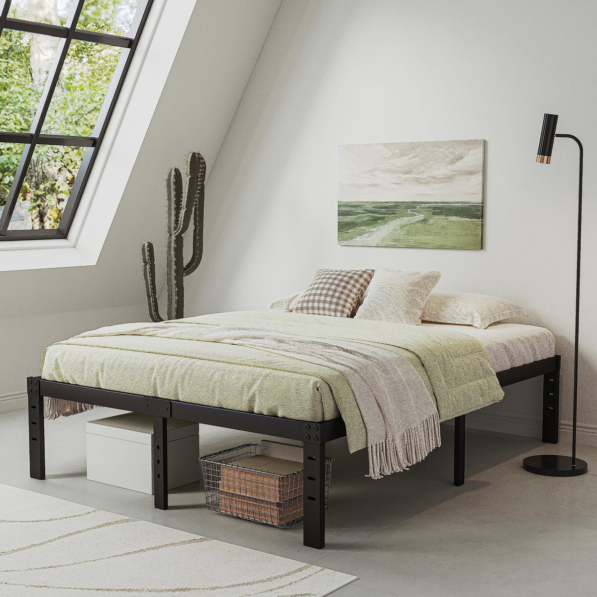 14" Queen Metal Bed Frame with Steel Slats P201229
