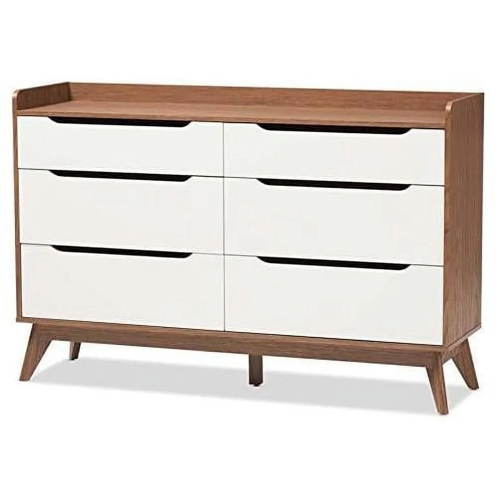 White and Walnut 6 Drawer Wood Dresser X80950