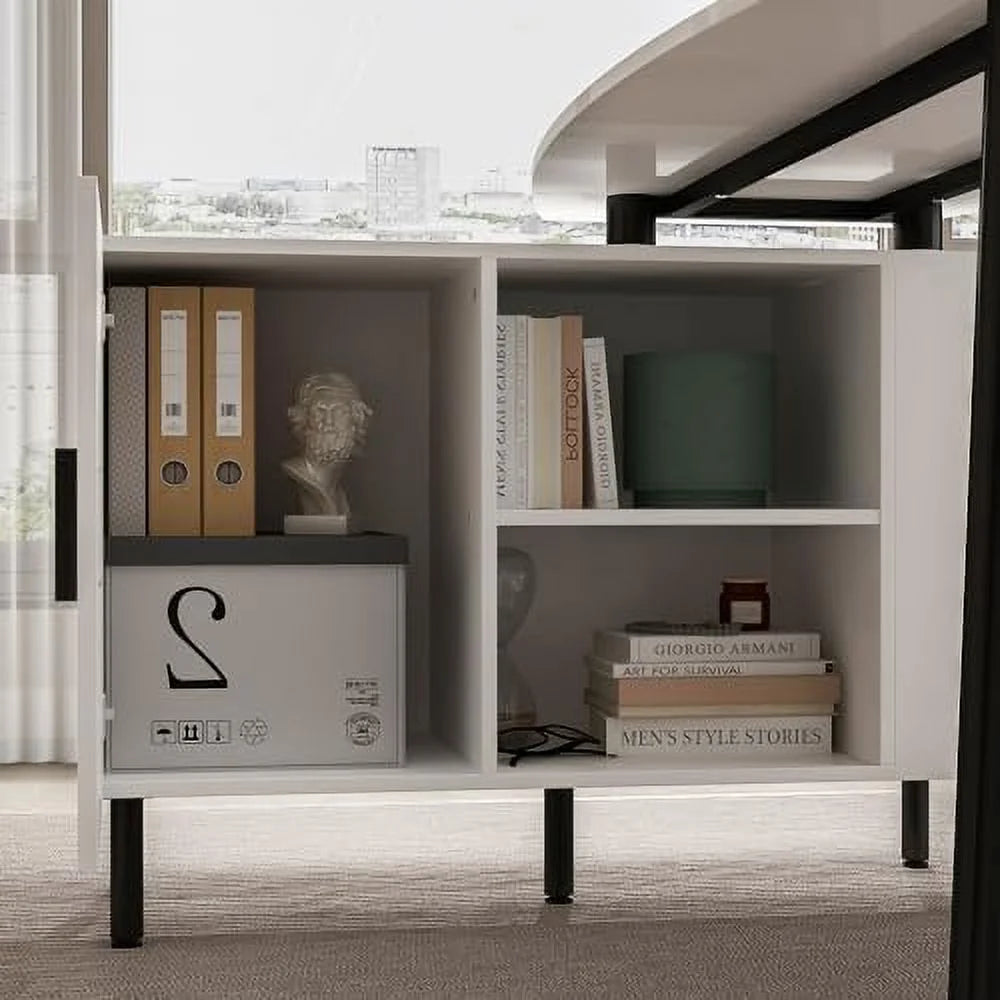 L-Shaped Corner Desk with 4 Open Shelves F5257