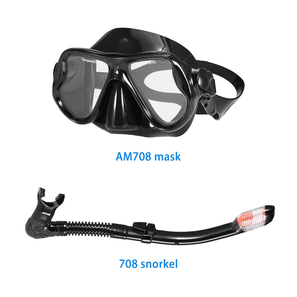 Snorkel Set with Tempered Glass Lens Goggles L964
