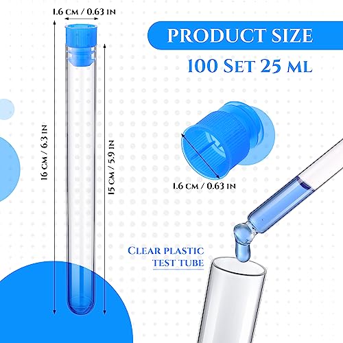 100 Pcs Clear Plastic Test Tubes with White Lids 16 x 150 mm P172
