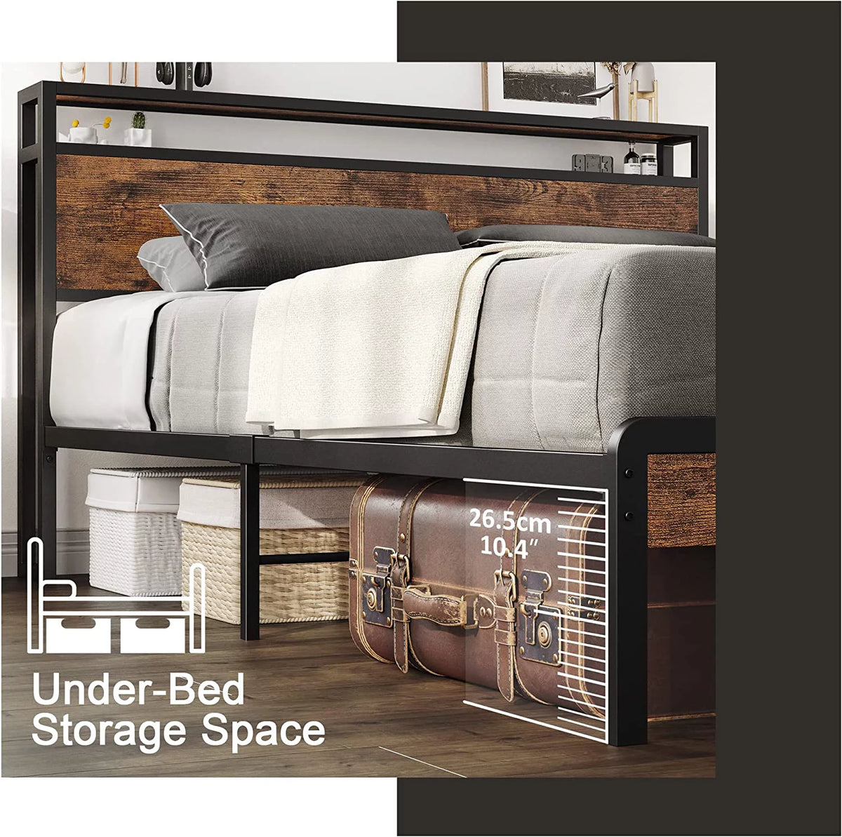 Queen Bed Frame with Industrial Headboard I7059