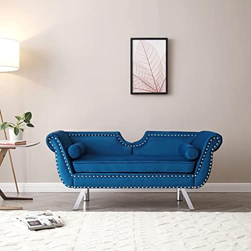 Velvet Loveseat Sofa with 2 Bolster Pillows Q2735
