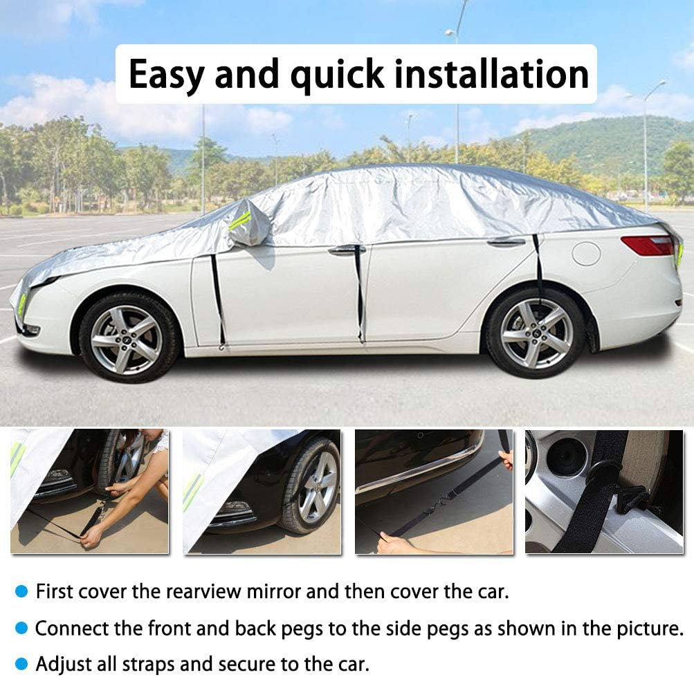 Half Car Cover with Cotton Waterproof Dustproof UV Resistant Snowproof Universal Fit Sedan Length 176'' to 194'' Z513