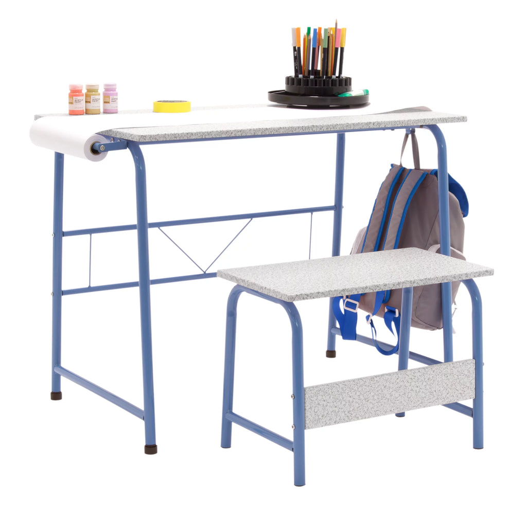 Blue Metal Art Desk and Bench W696