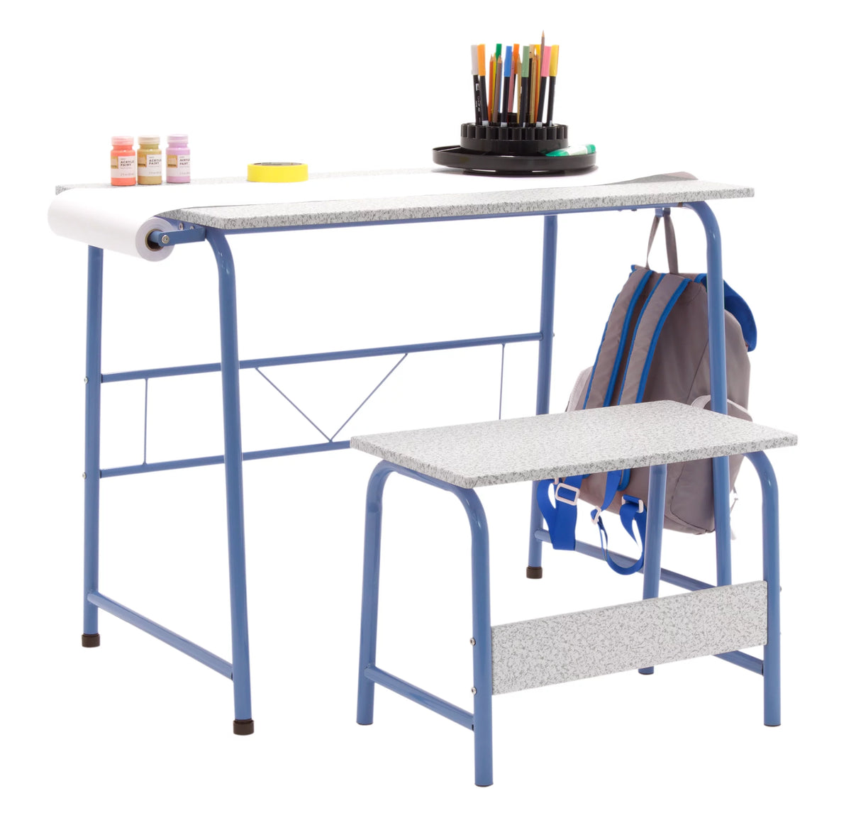 Blue Metal Art Desk and Bench W696