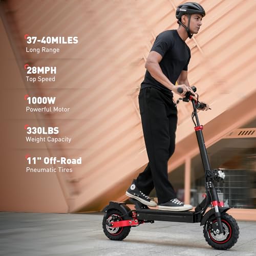 Electric Scooter with 28/38 MPH Top Speed, 40/50 Miles Range, 10/11" Offroad Pneumatic Tire, Dual Suspensions, Foldable S990