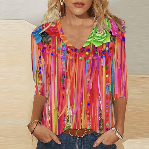 V Neck Elbow Length Sleeve Basic Tops Plus Size Blouse M50076