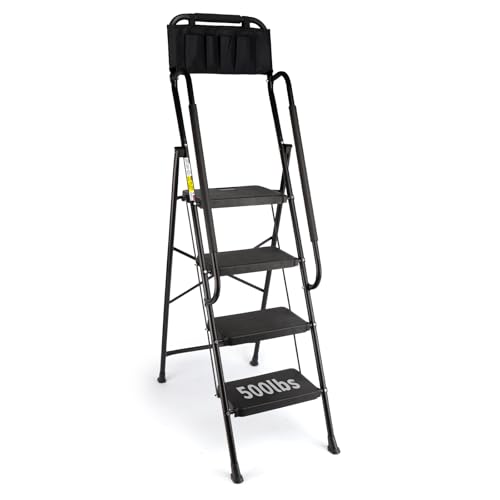 3 Step Folding Step Ladder with Handrails, 500 Lbs Capacity, Black S63073