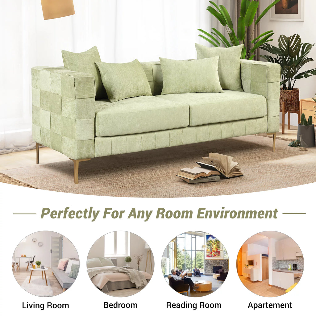 Green Chenille Upholstered 3-Seat Sofa Couch P470913