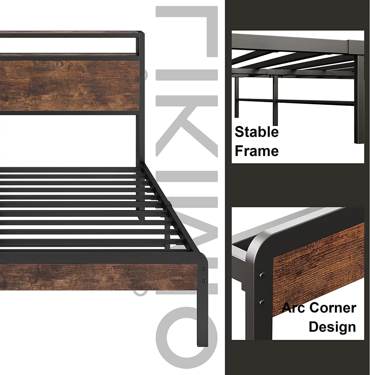 Queen Bed Frame with Industrial Headboard I7059